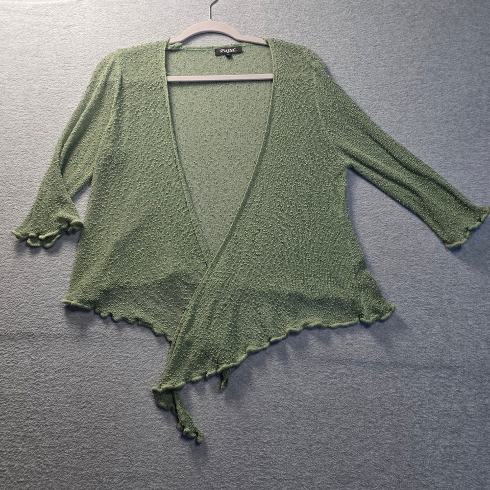Papa Vancouver Sheer Cardigan Womens XL Sage Green Boho 3/4 Sleeve Open Knit - Picture 3 of 14